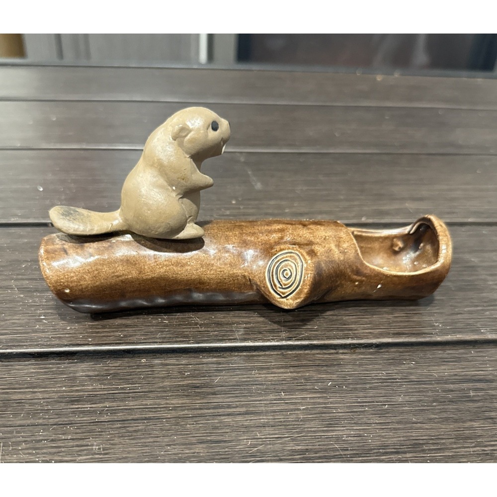 Handmade Ceramic Beaver Sitting On A Log